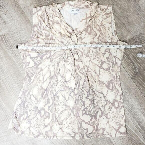 Carmen Marc Valvo Sleeveless Snake Print Blouse Size M Beige/Brown - Picture 5 of 8